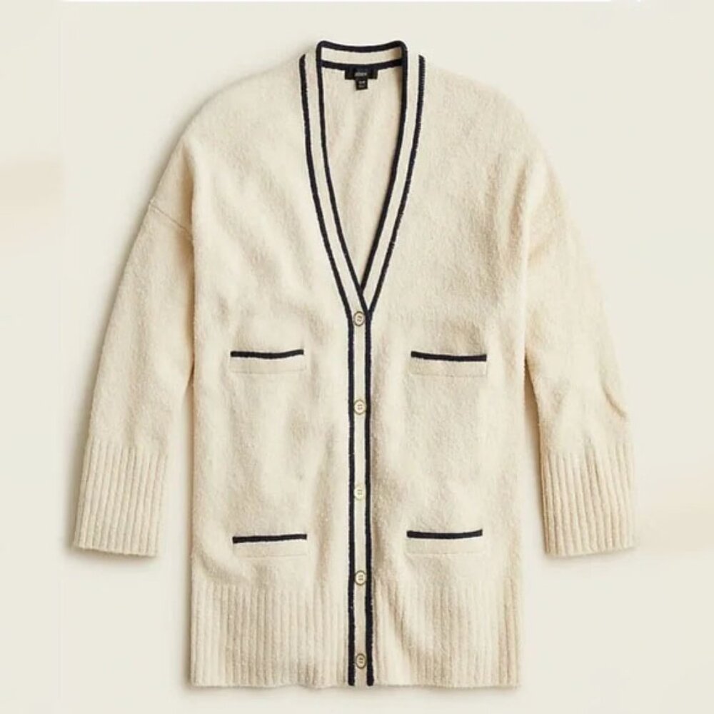J.Crew relaxed bouclé cardigan sweater in Dusty Ivory Navy - Size S/M